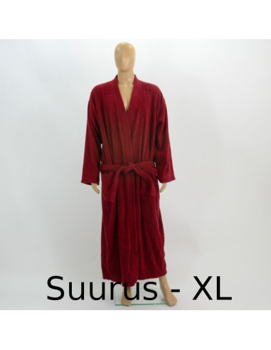 Tumepunane hommikumantel tikandiga