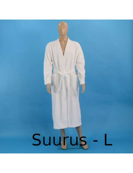 Valge hommikumantel tikandiga