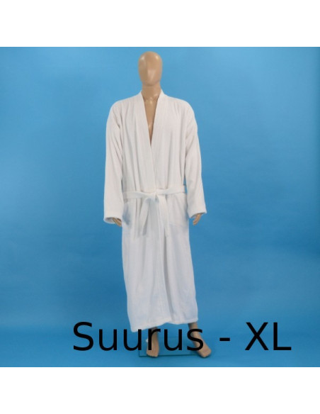 Valge hommikumantel tikandiga