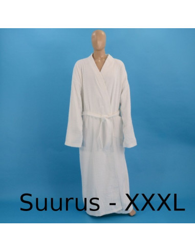 Valge hommikumantel tikandiga