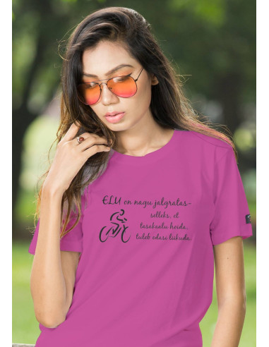 Sportlik naiste t-särk ELU ON JALGRATAS